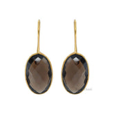 Smoky Quartz Earrings, Smoky Quartz 12x20mm Faceted Oval Gemstone Earrings, 18k Gold Plated Quartz Earrings, 925 Silver Dangle Earrings